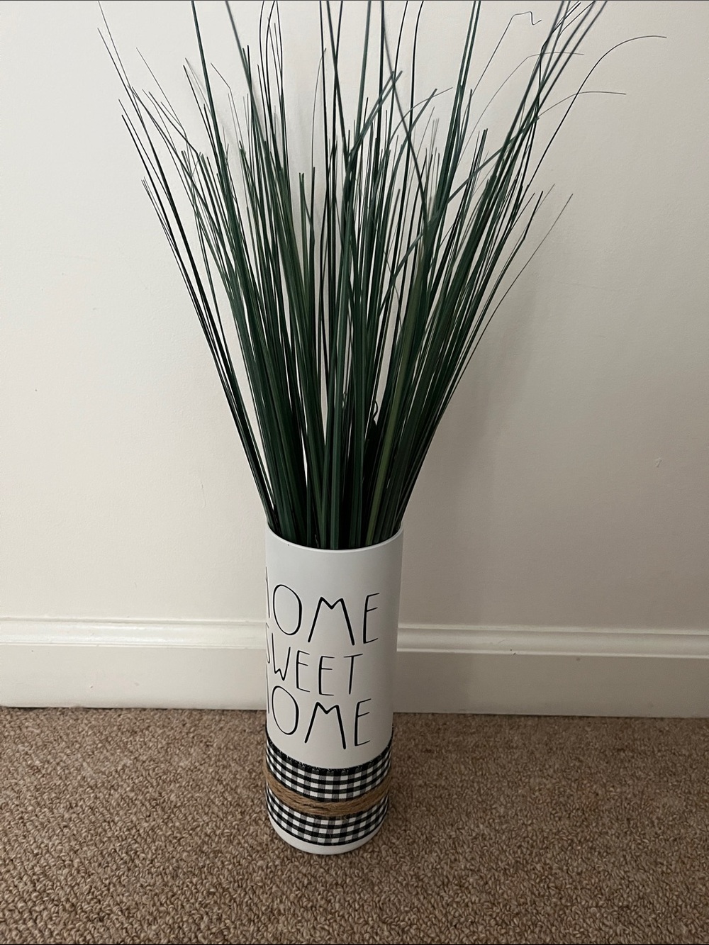 Farmhouse Home Sweet Home White Decorative Vase with Green Grass